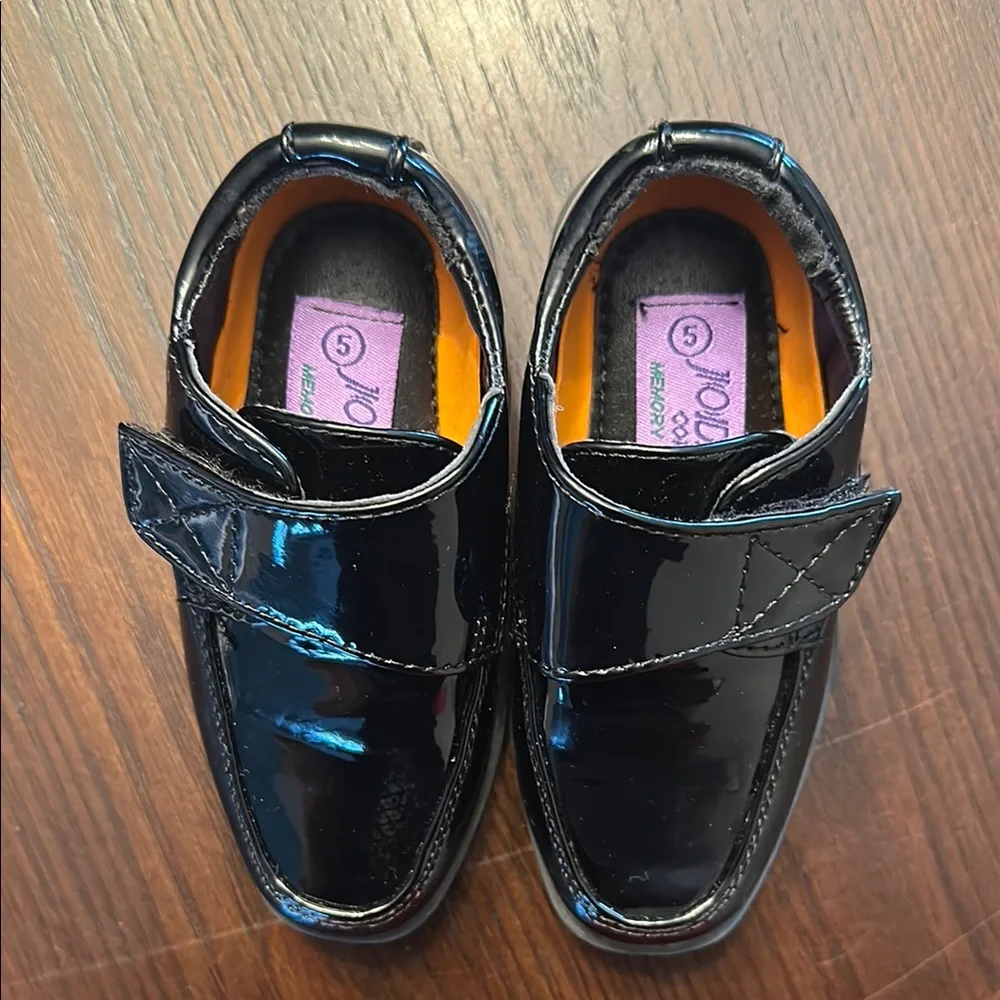 Kids Black Formal Shoes Velcro Dress Shoes Size 5C